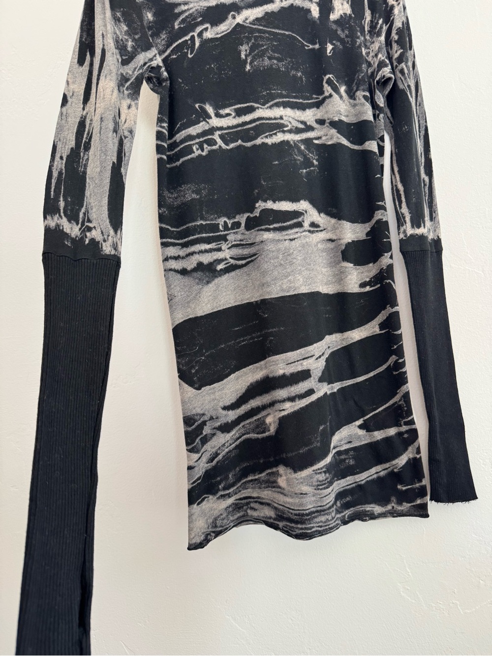 Enza Costa Cashmere Cotton Long Sleeve Tie Dye T-Shirt Tunic Top Black - Picture 5 of 11